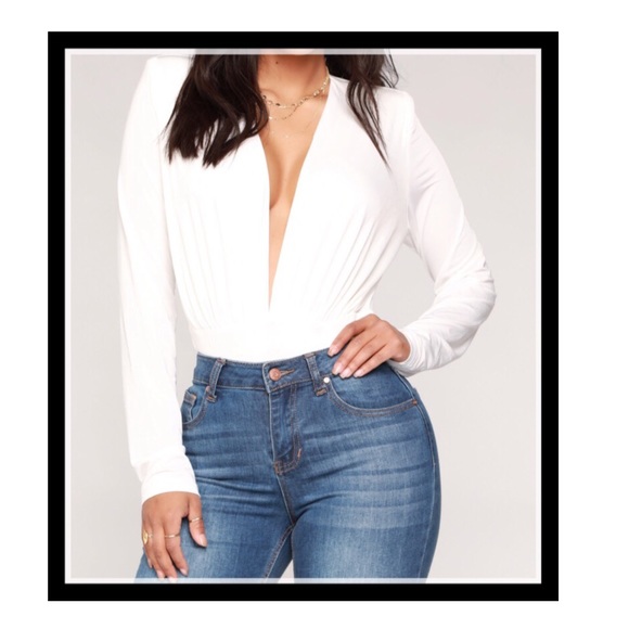 Tops - Brand New Ivory Deep V Bodysuit